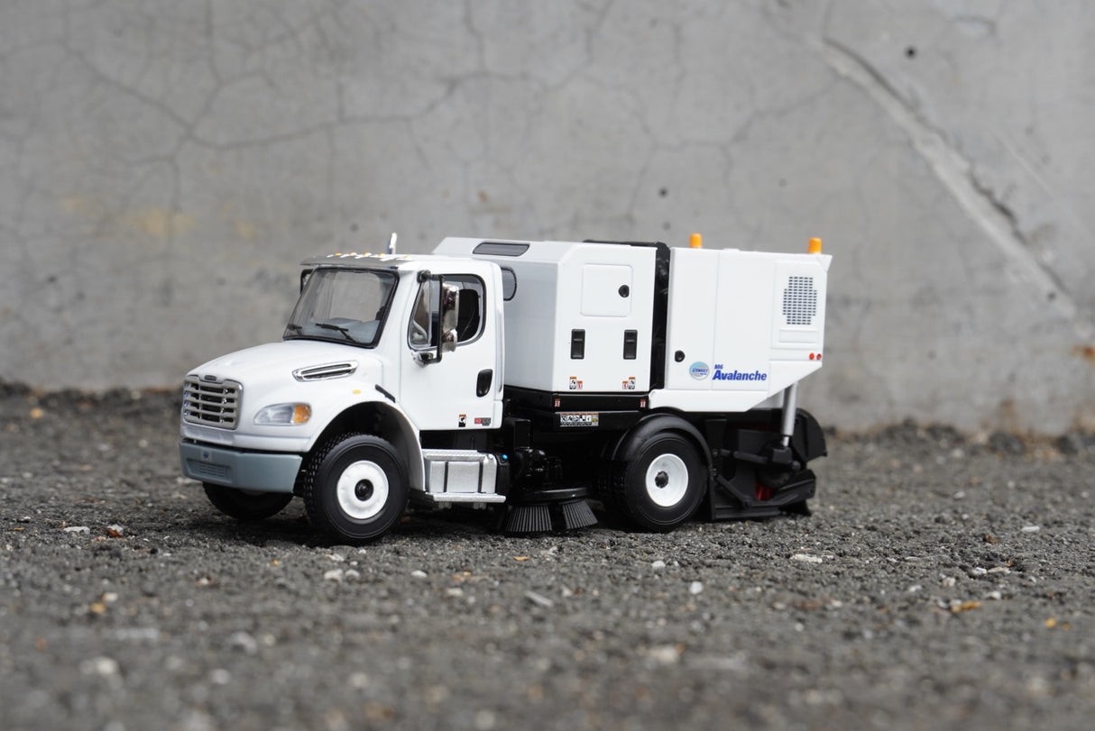 1/50 Scale First Gear Freightliner M2 106 and Schwarze M6 Avalanche Street Sweeper