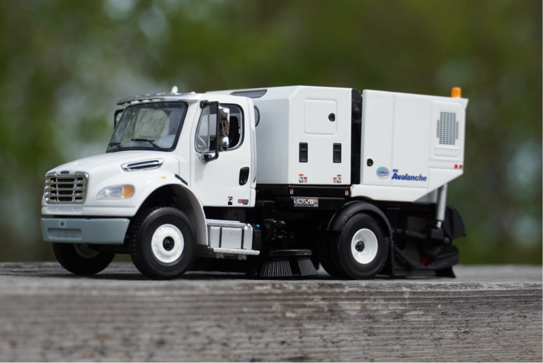 1/50 Scale First Gear Freightliner M2 106 and Schwarze M6 Avalanche Street Sweeper