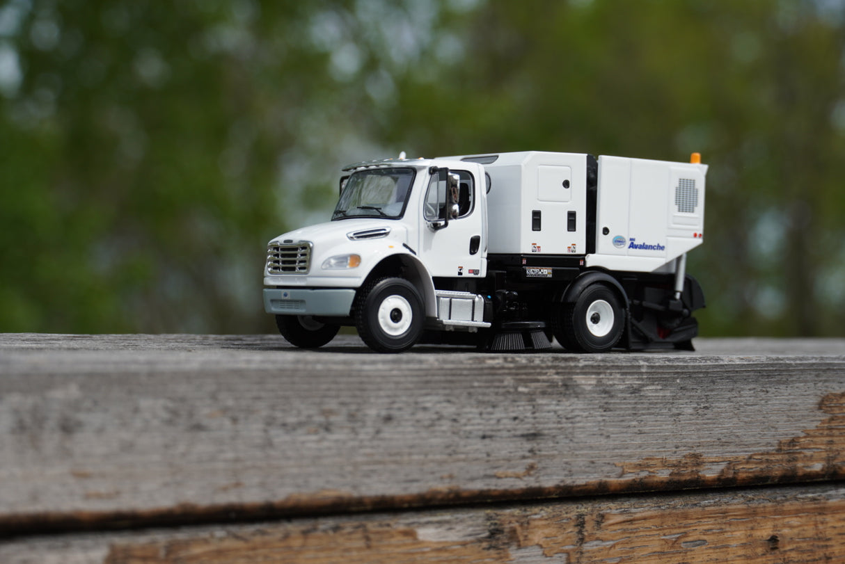 1/50 Scale First Gear Freightliner M2 106 and Schwarze M6 Avalanche Street Sweeper