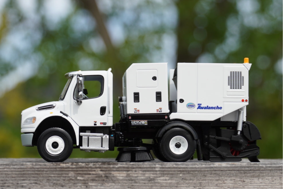 1/50 Scale First Gear Freightliner M2 106 and Schwarze M6 Avalanche Street Sweeper