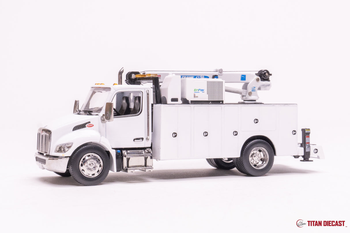 1/50 Scale Diecast Masters Peterbilt 536 with Auto Crane Service Body - White