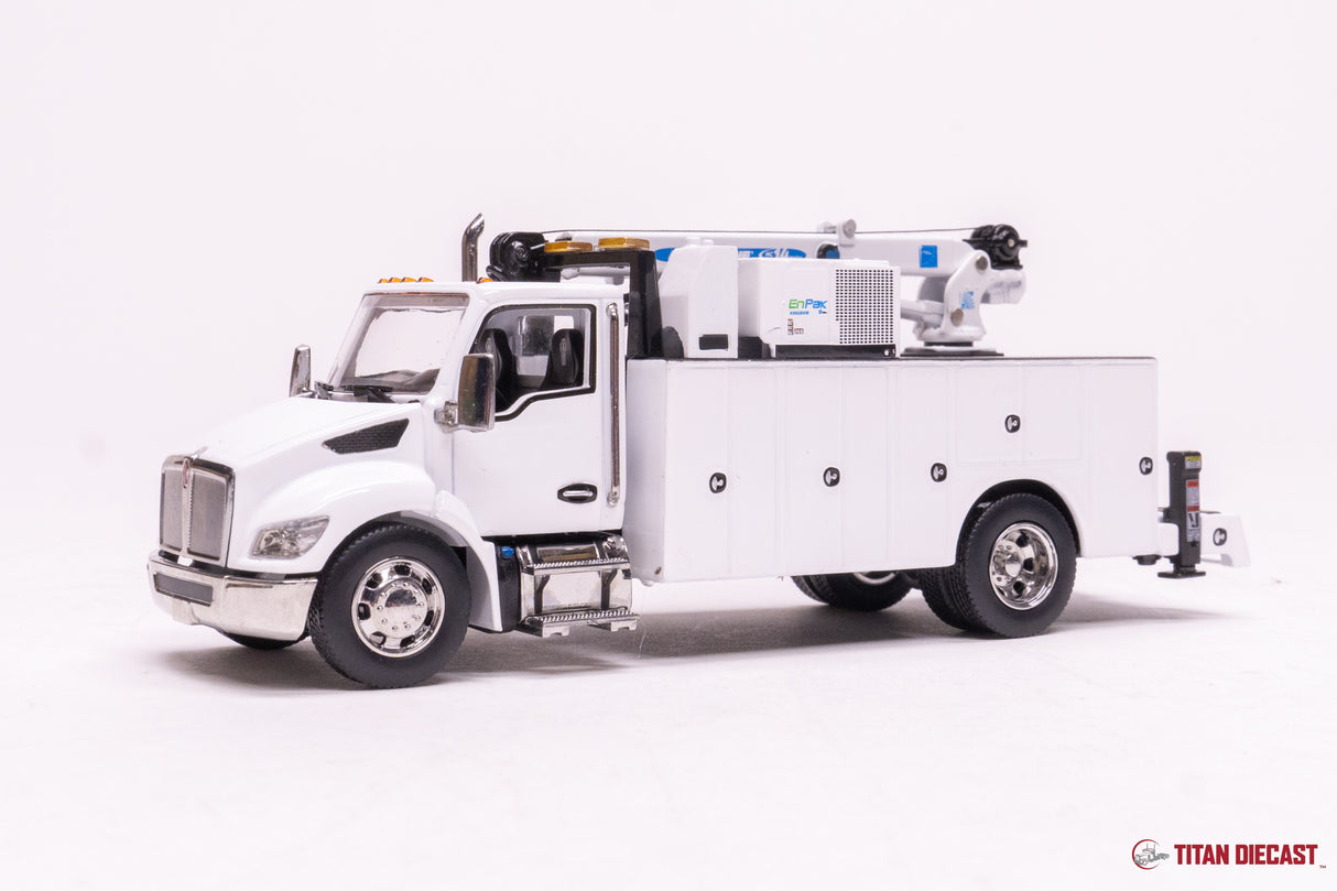 1/50 Scale Diecast Masters Kenworth T380 with Auto Crane Service Body - White