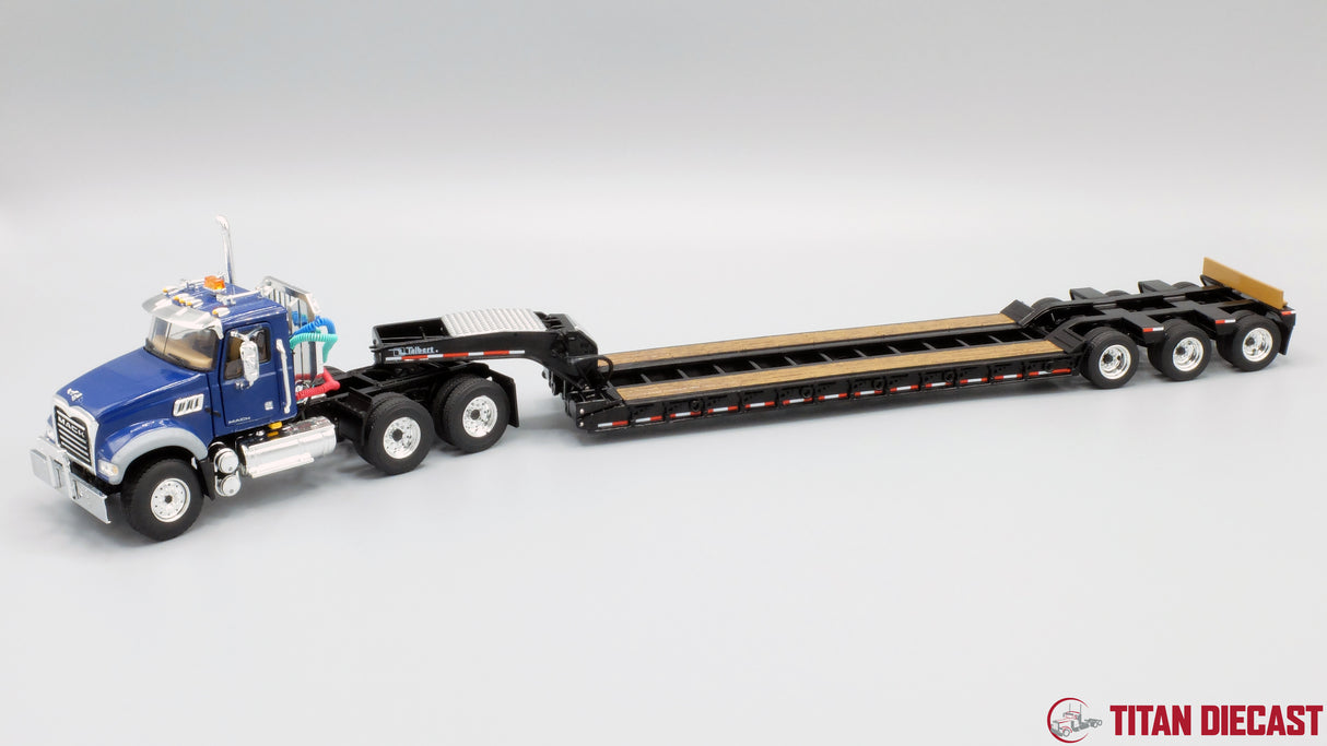 1/50 Scale Mack Granite Day Cab w/ Talbert Lowboy Trailer - Blue/Black