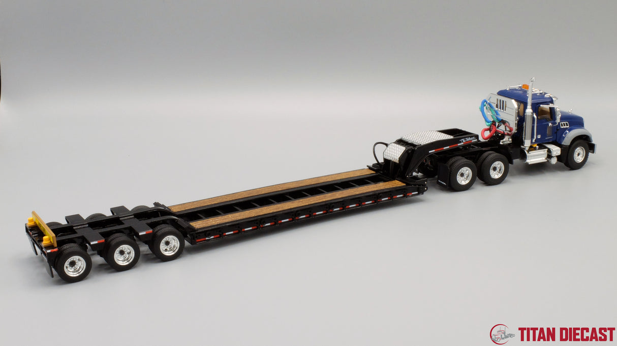1/50 Scale Mack Granite Day Cab w/ Talbert Lowboy Trailer - Blue/Black