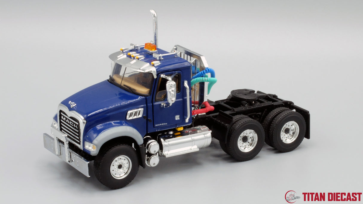 1/50 Scale Mack Granite Day Cab w/ Talbert Lowboy Trailer - Blue/Black