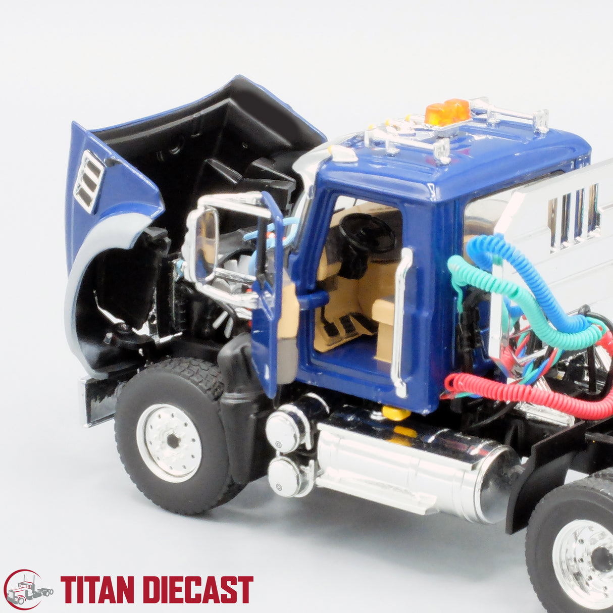 1/50 Scale Mack Granite Day Cab w/ Talbert Lowboy Trailer - Blue/Black