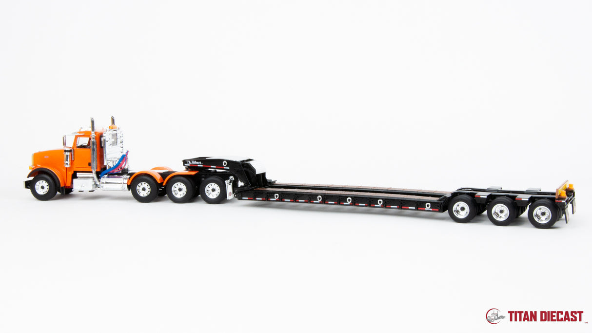 1/50 Scale First Gear Peterbilt 367 w/ Talbert 55SA Lowboy - Bright Orange/Black