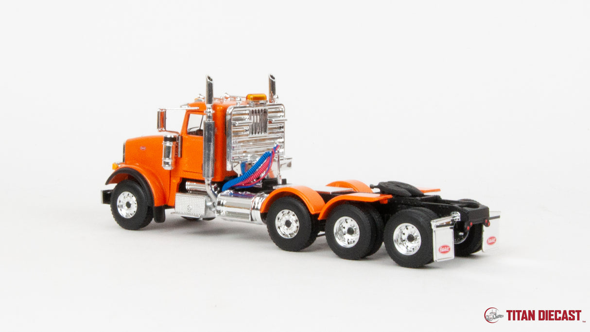 1/50 Scale First Gear Peterbilt 367 w/ Talbert 55SA Lowboy - Bright Orange/Black