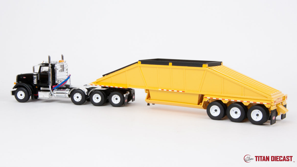 1/50 Scale First Gear Peterbilt 367 w/ Bottom Dump Trailer - Black/Yellow