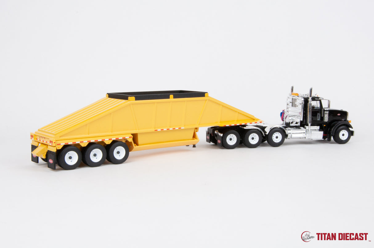 1/50 Scale First Gear Peterbilt 367 w/ Bottom Dump Trailer - Black/Yellow