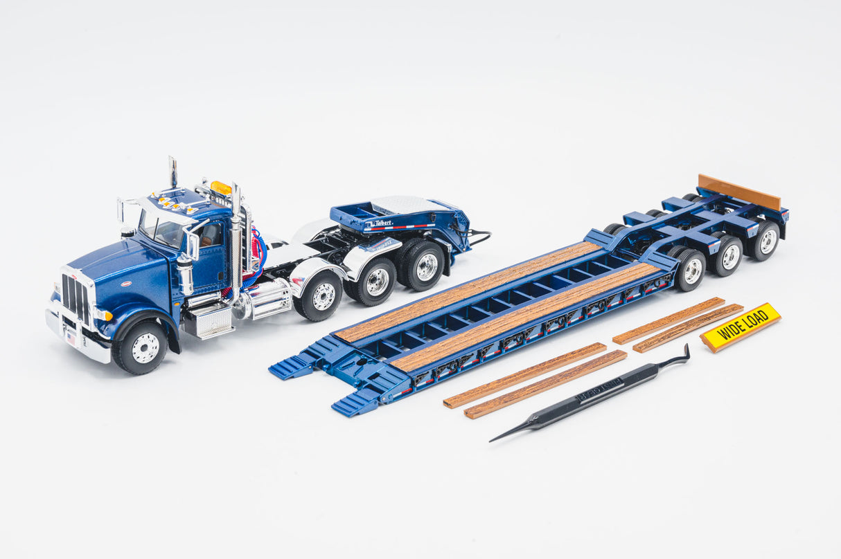 NOW IN STOCK - 1/50 Scale First Gear Peterbilt 367 w/ Talbert 55SA Lowboy - Sovereign Blue - TD Exclusive