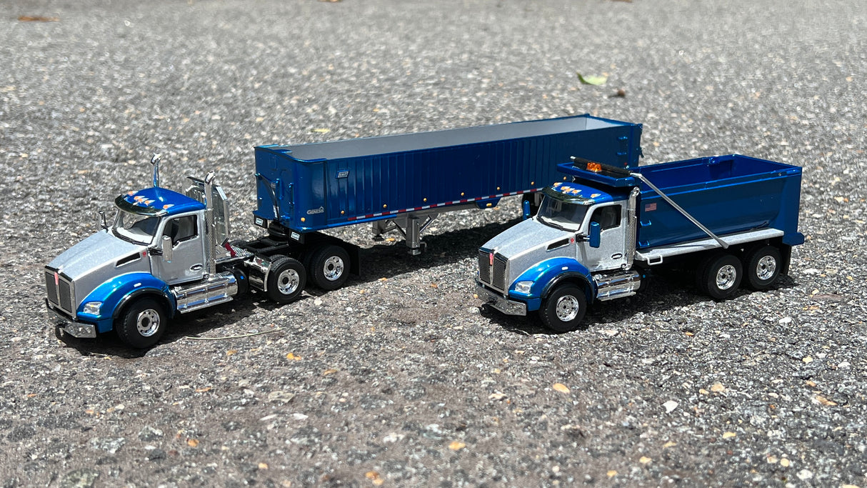 Titan Diecast Custom Combo - Kenworth T880 East Dump and Straight Dump - Blue/Silver