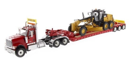 International HX520 2-Axle w/3-Axle Lowboy & Cat 12M3 Grader - Red