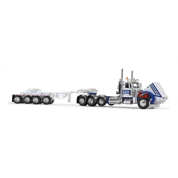 1/64 Scale Peterbilt 389 w/ ERMC Beam Trailer with Bridge Beam Section Load - White/Blue DCP 60-1674