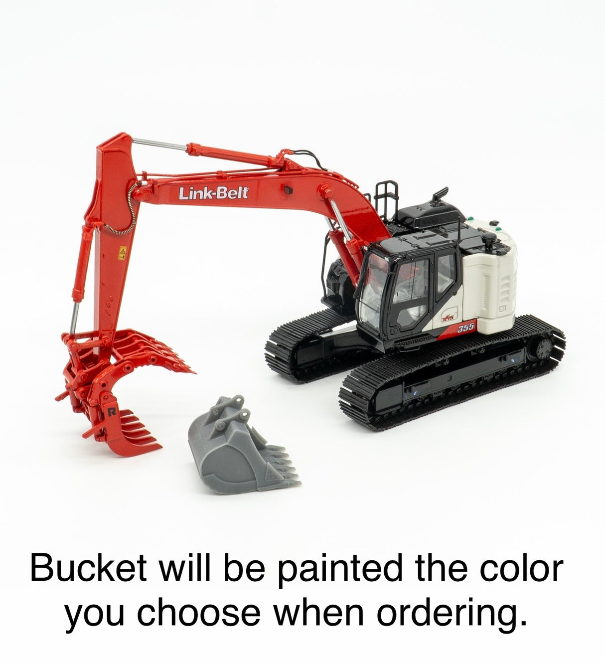 Titan Diecast Custom | 1/50 Scale Link-Belt 355X4S Excavator w/ Bucket and Rockland Krypto Klaw Rake
