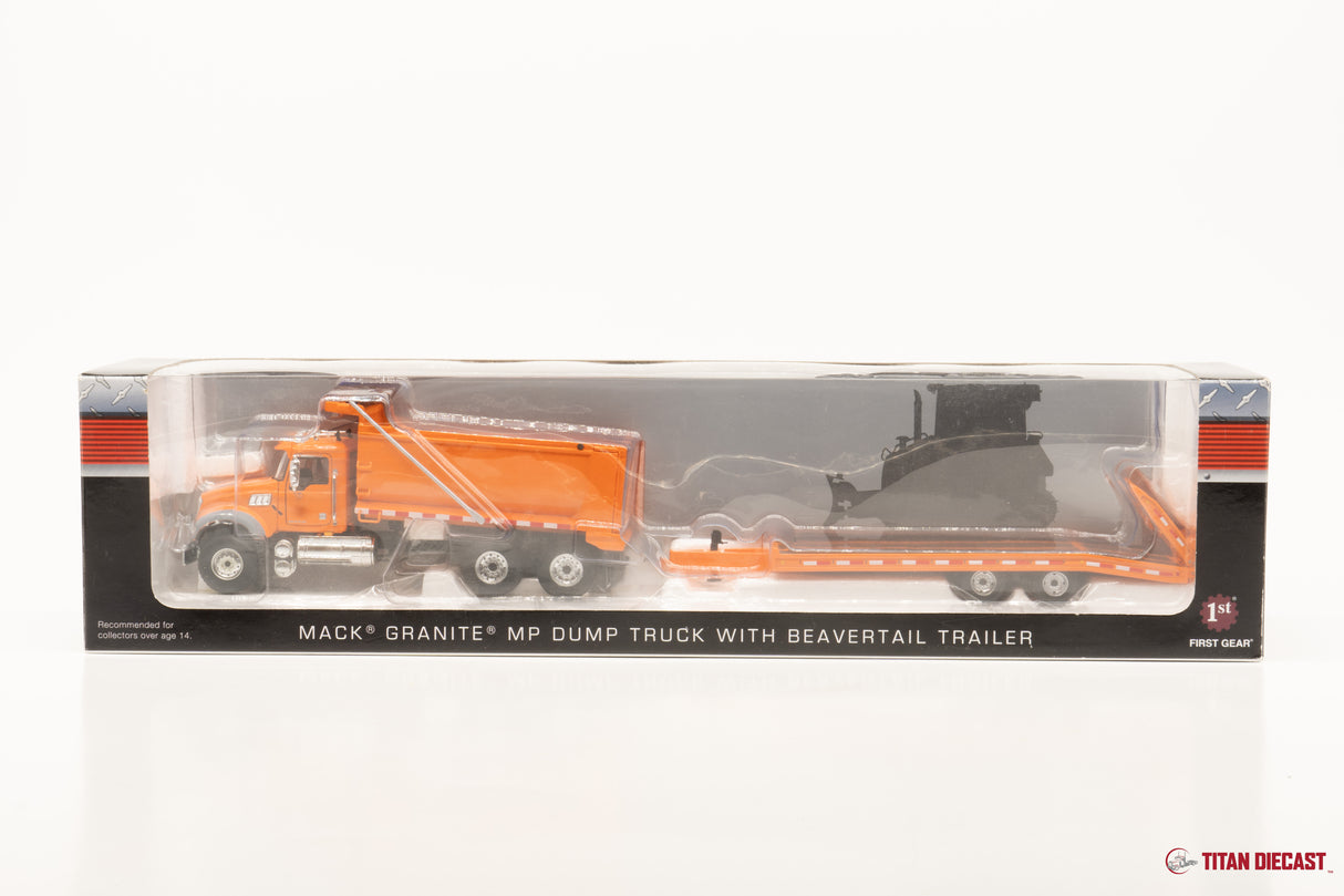 1/50 Scale Mack Granite Dump Truck w/ Tag Trailer - Orange