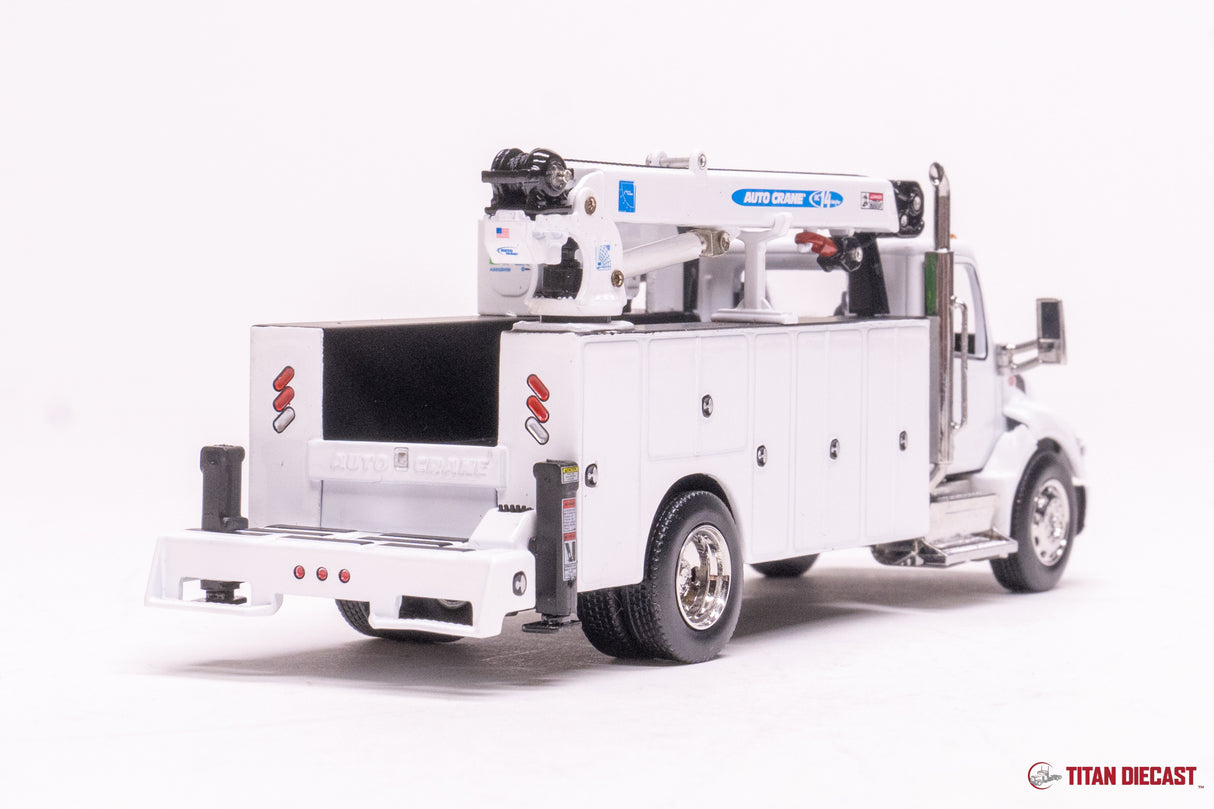 1/50 Scale Diecast Masters Peterbilt 536 with Auto Crane Service Body - White