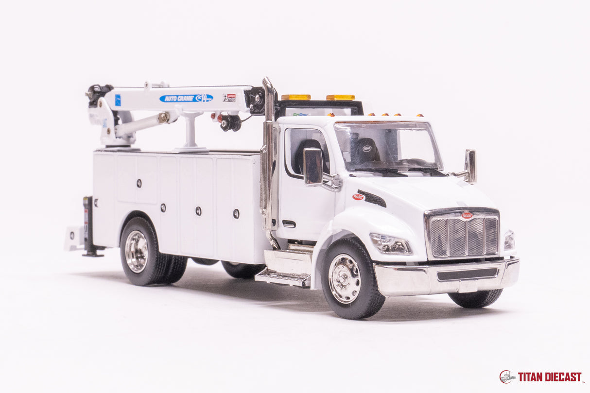 1/50 Scale Diecast Masters Peterbilt 536 with Auto Crane Service Body - White