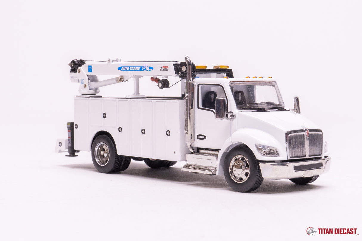 1/50 Scale Diecast Masters Kenworth T380 with Auto Crane Service Body - White