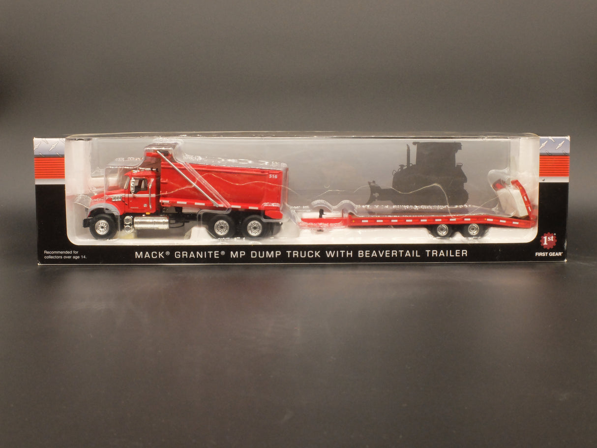 1/50 Scale First Gear Mack Granite Dump Truck w/ Tag Trailer - Red