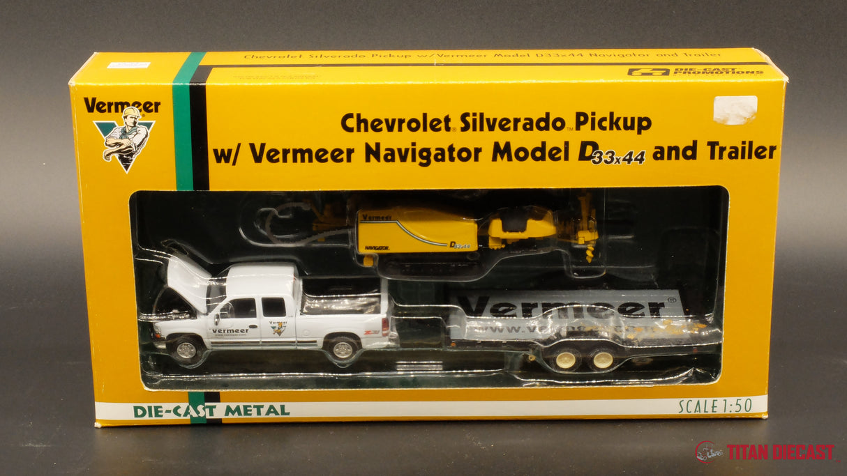 1/50 Scale DCP Chevy 1500 w/ Tilt Trailer and Vermeer Drill