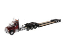 1/50 Scale Diecast Masters Kenworth T880 Tractor with XL 120 Lowboy, 2 Boosters and Jeep - Radiant Red/Black