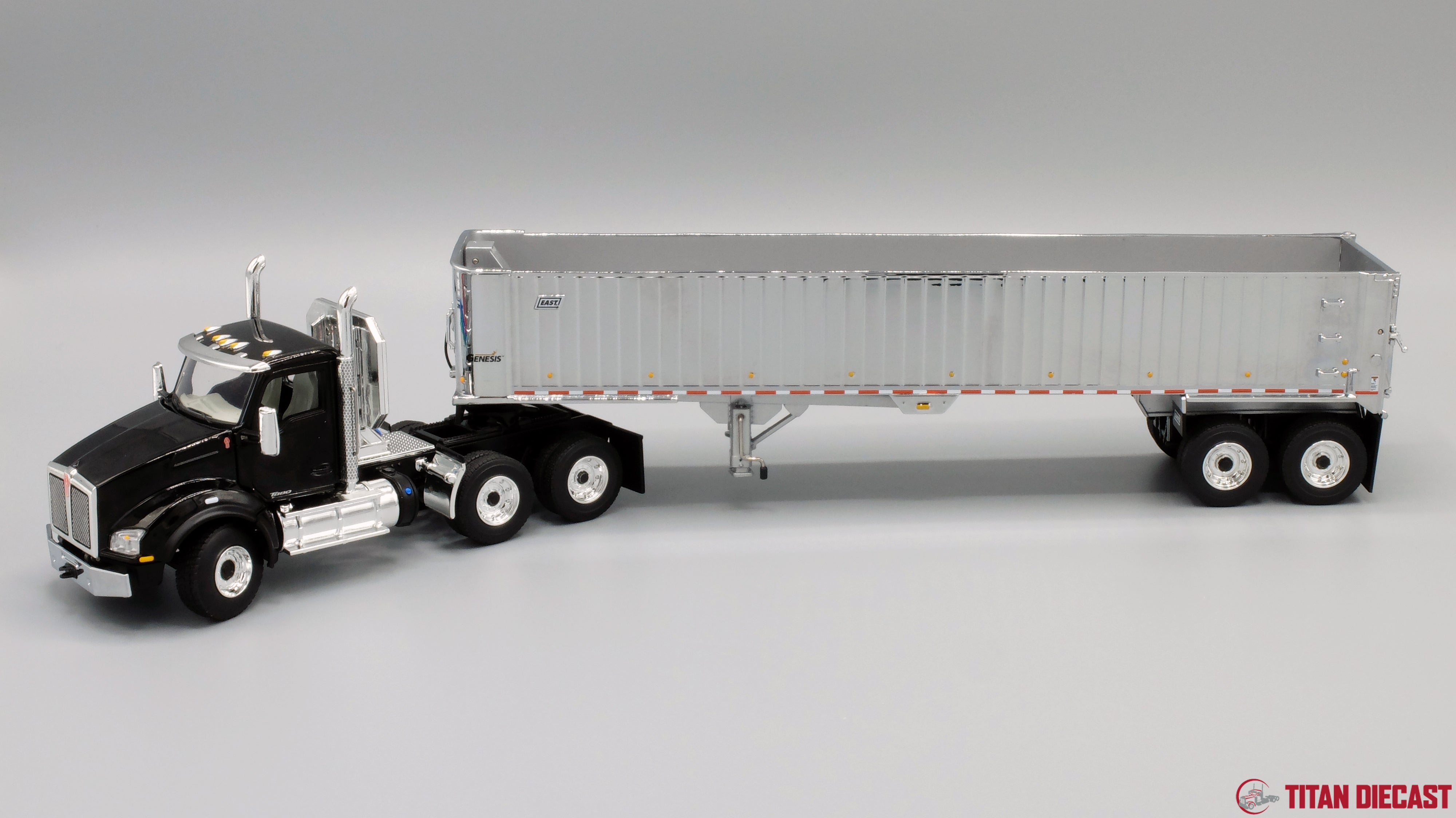 1/50 Scale Kenworth T880 w/ East Genesis Dump Trailer - Black/Chrome