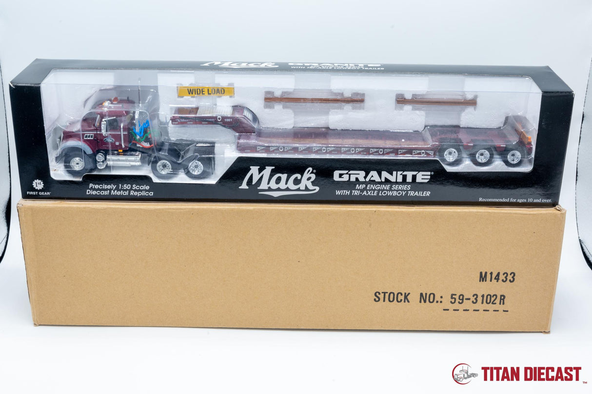 1/50 Scale First Gear Mack Granite w/ Lowboy - Burgundy