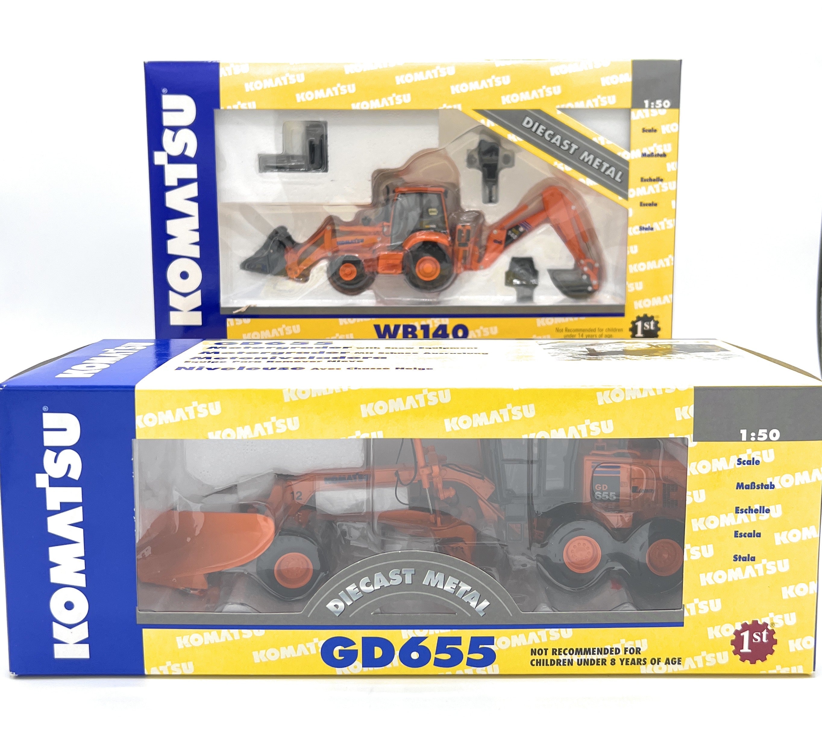 1/50 Scale First Gear Komatsu WB140 and GD655 - Iowa Orange